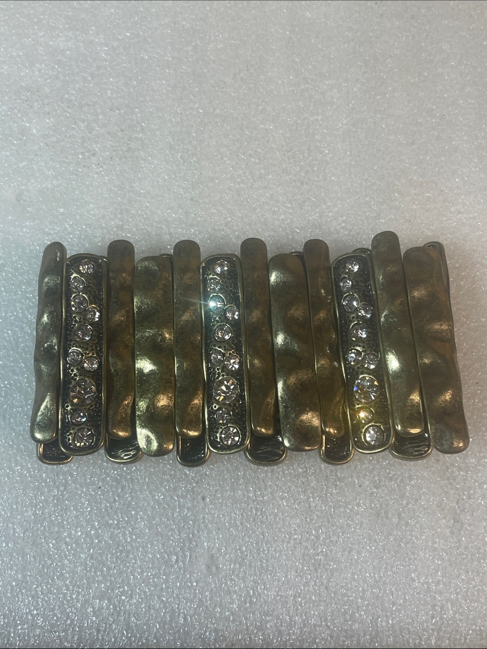 Gold-Tone Stretch Bracelet with Crystal Rows - Womenโs Fashion Jewelry